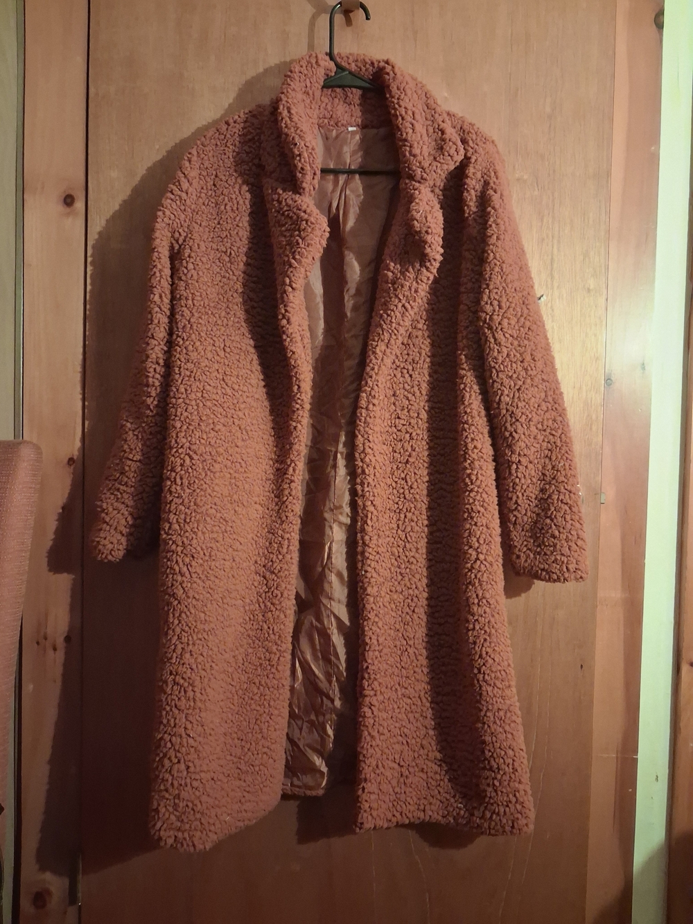 Cozy Long Faux-Shearling Teddy Coat - Rust. NWOT
